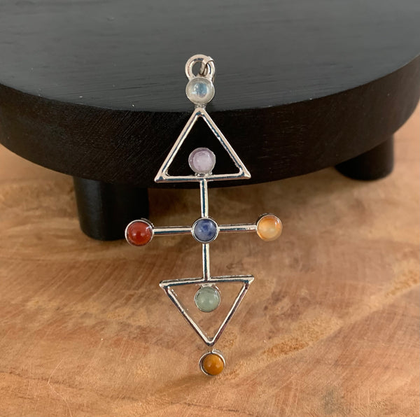 Pendentif 7 chakras en croix des 4 éléments, un bijou Reiki