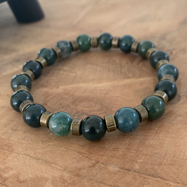 bracelet en agate mousse, agate verte, bracelet homme