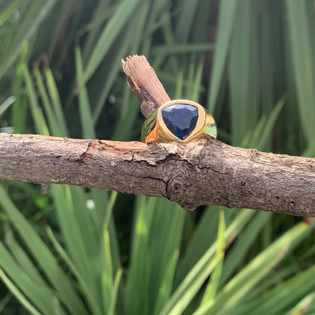 Black tourmaline ring in raw stone, adjustable