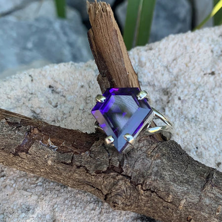 Black tourmaline ring in raw stone, adjustable