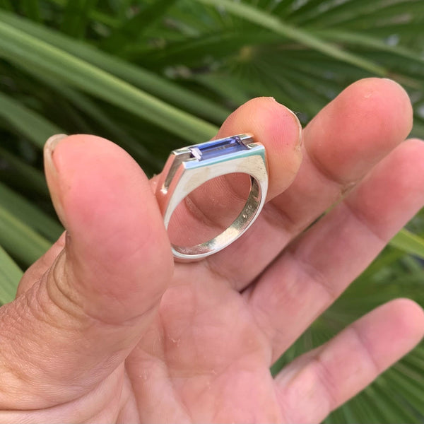 Bague tanzanite en argent 925, bague chevalière pour homme, pierre de décembre