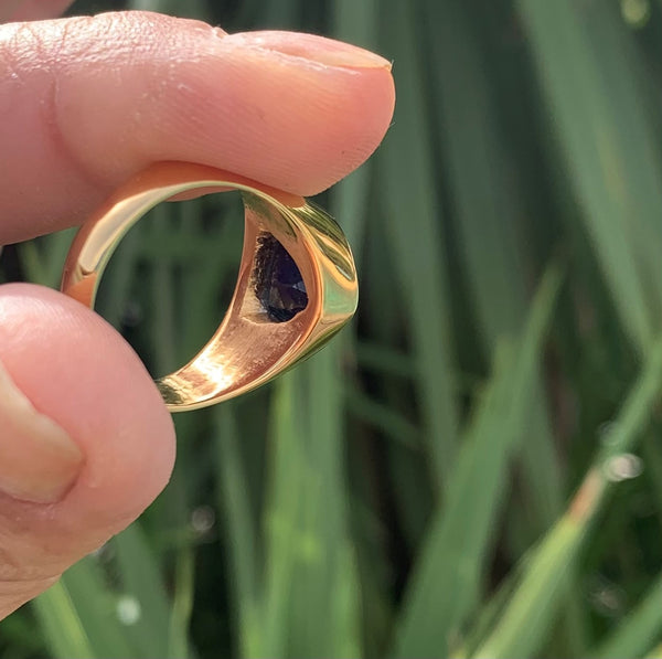 Bague en saphir en forme de trillion, une chevalière plaquée or 22K, bague pour homme