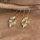 Jolies Boucles d'oreilles feuille en bronze