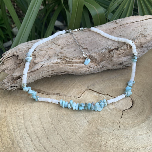 Collier en Larimar naturel, pierre de naissance de Mars