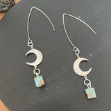 Jolies boucles d'oreilles célestes lune et jaspe, des boucles d'oreilles Boho