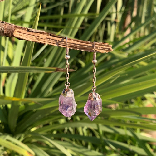 Raw amethyst earrings