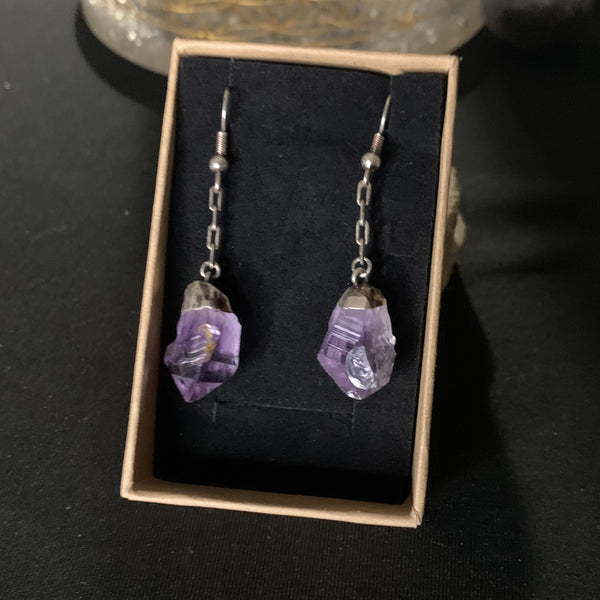 Raw amethyst earrings