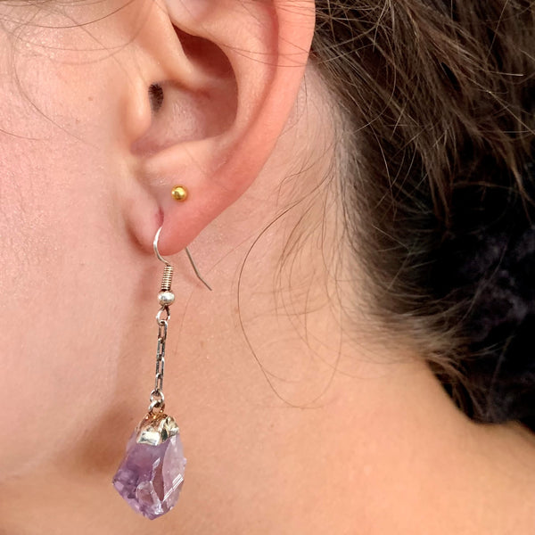 Boucles d'oreilles en améthyste brute