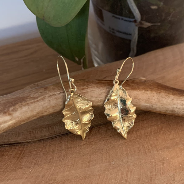 Jolies Boucles d'oreilles feuille en bronze