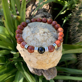 Bracelet in red jasper and black tourmaline, men's bracelet