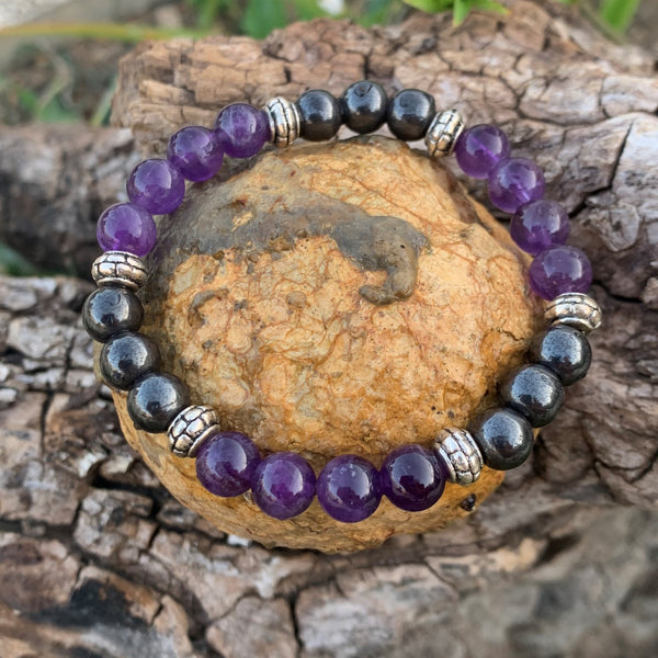 Amethyst and hematite bracelet, unisex model