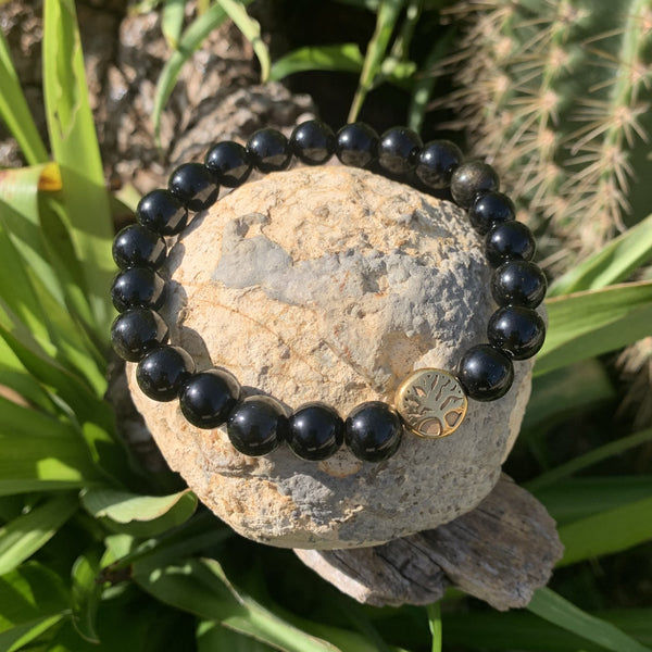 Bracelet obsidienne dorée "la pierre de l'équilibre yin yang"