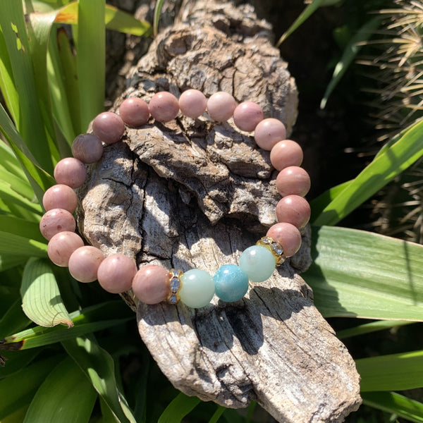 Rhodonite and turquoise bracelet