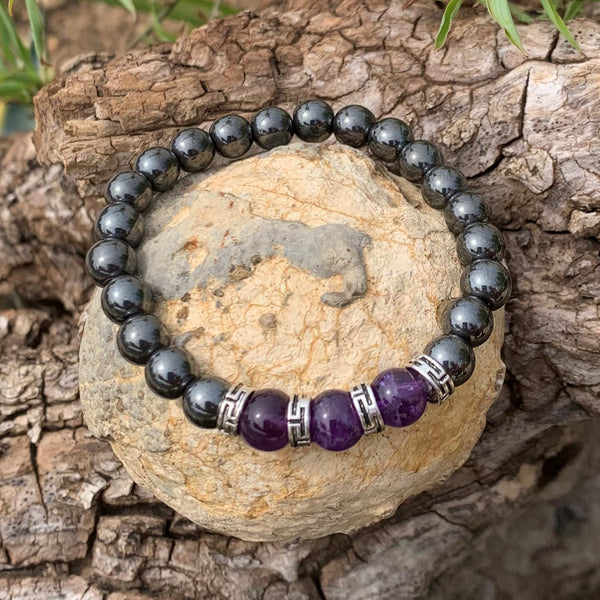 Amethyst and hematite bracelet, unisex model