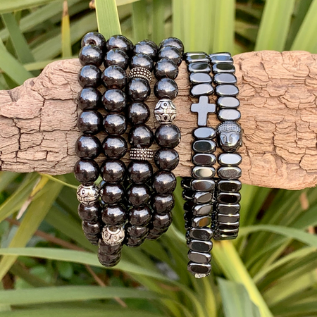 Bracelet en jaspe rouge naturel et hématite magnétique, fait main, "le protecteur", cadeau pour lui