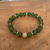 Bracelet jade vert naturel, bracelet luxe finition or 18K