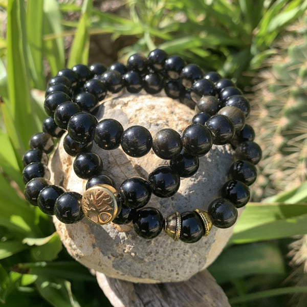 Bracelet obsidienne dorée "la pierre de l'équilibre yin yang"