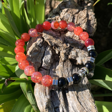 Bracelet en jaspe rouge naturel et hématite magnétique, fait main, "le protecteur", cadeau pour lui