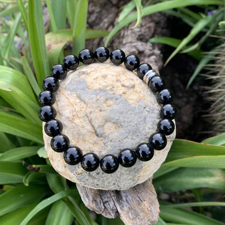 Natural black obsidian bracelet, men's bracelet