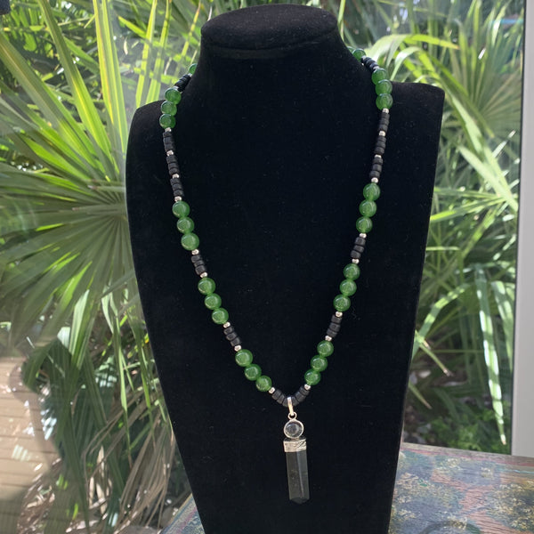 Collier tourmaline noire et jade vert, fait main, collier en pierre, Collier bohème