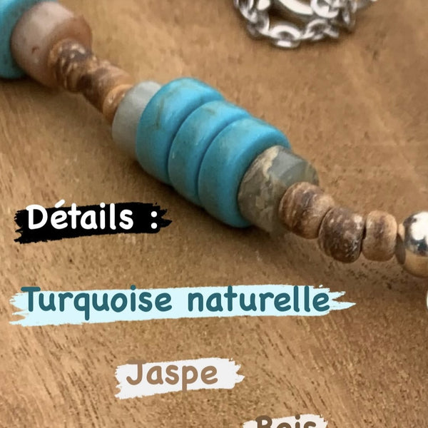 Collier de cyanite bleue et turquoise, un collier bohème en pierre fait main