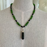 Collier tourmaline noire et jade vert, fait main, collier en pierre, Collier bohème