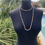 Long collier turquoise et perles de coco, sautoir pour femme