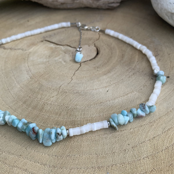 Collier en Larimar naturel, pierre de naissance de Mars