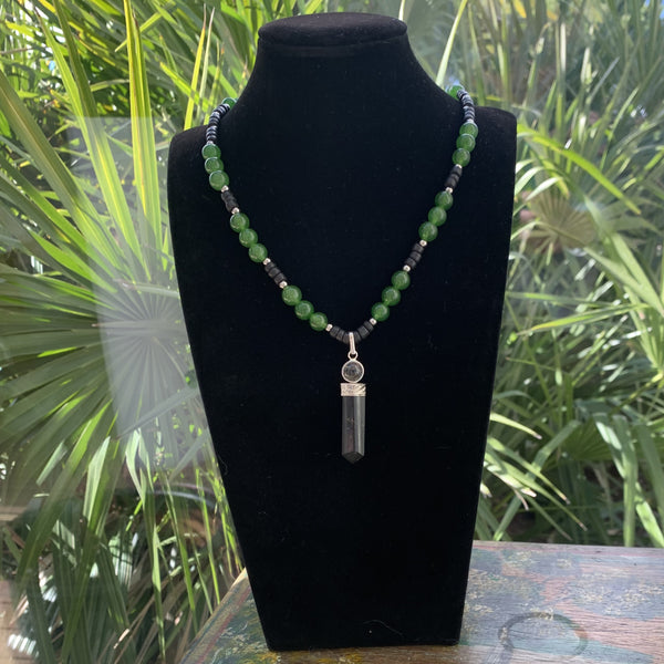 Collier tourmaline noire et jade vert, fait main, collier en pierre, Collier bohème