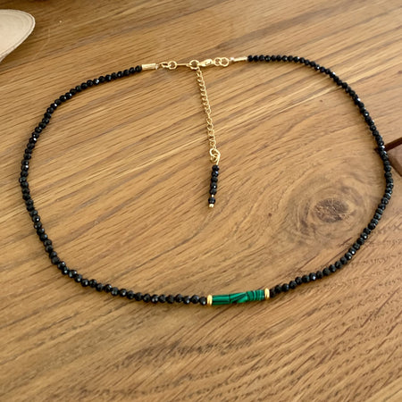 Collier Tourmaline noire et Malachite, un collier unique fait main