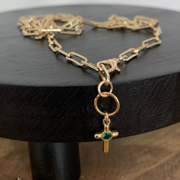 Collier Y avec croix, petite croix plaquée or, collier tendance