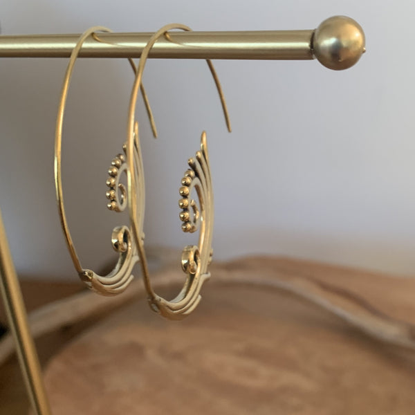 Boucles d'oreilles fleurs trompette en bronze, grandes créoles