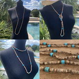 Long collier turquoise et perles de coco, sautoir pour femme