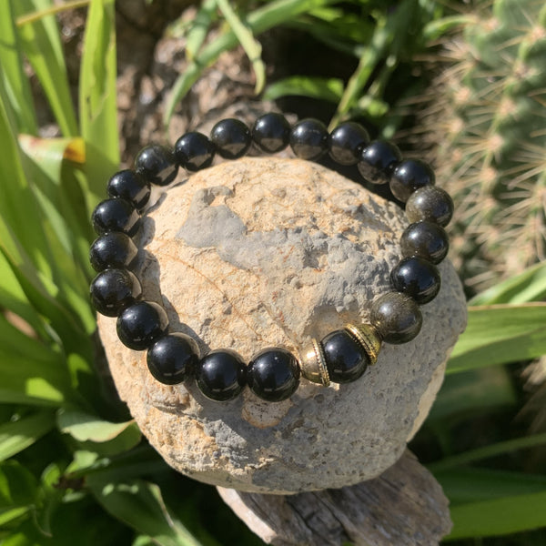 Bracelet obsidienne dorée "la pierre de l'équilibre yin yang"