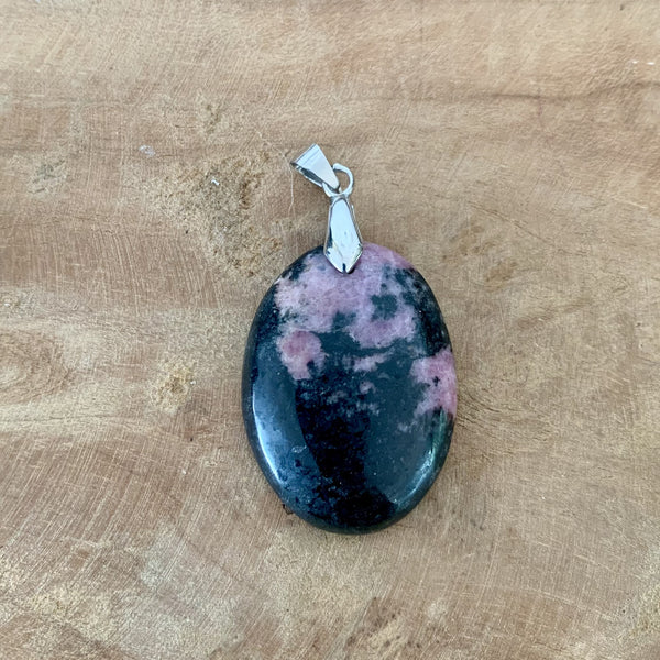 Natural rhodonite pendant, men's jewelry, stone of emotions