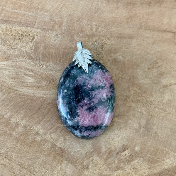 Natural rhodonite pendant, men's jewelry, stone of emotions