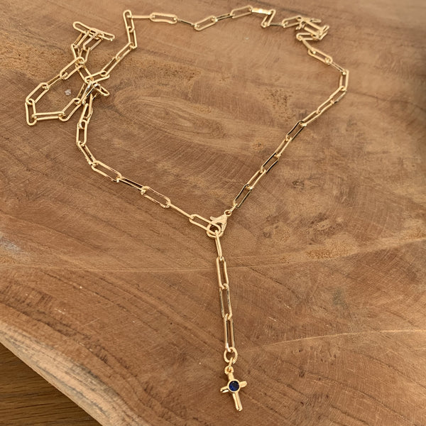 Collier Y avec croix, petite croix plaquée or, collier tendance