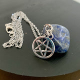 Collier Pentacle ou Demi-Lune avec Lapis Lazuli, cadeau Ado