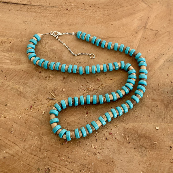 Choker Turquoise, tour de cou perles coco et turquoise naturelle