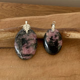 Natural rhodonite pendant, men's jewelry, stone of emotions