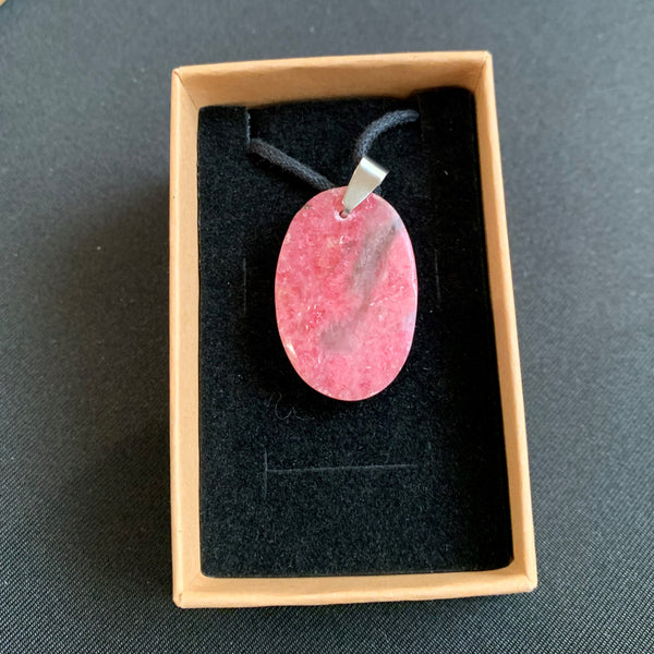 Pendentif en rhodonite naturelle, "la pierre du Cœur", bijoux femme, cadeau maman