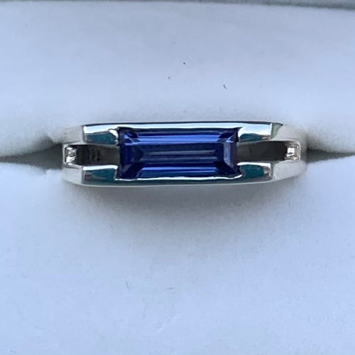 Bague tanzanite en argent 925, bague chevalière pour homme, pierre de décembre