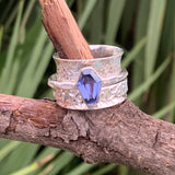 Bague topaze bleue en argent 925, bague spinner, bague cercueil