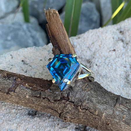 Azurite ring on silver