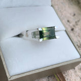 Bague en tourmaline verte en argent massif 925, bague chevalière homme