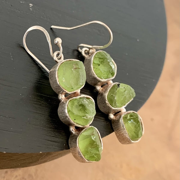 Silver raw peridot earrings