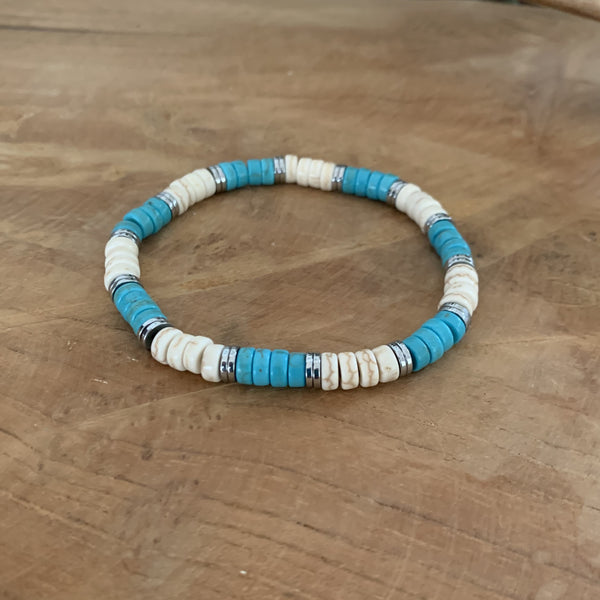 Bracelet turquoise heishi hématite