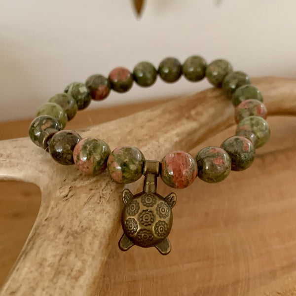 Bracelet unakite et tortue, bracelet pour la convalescence