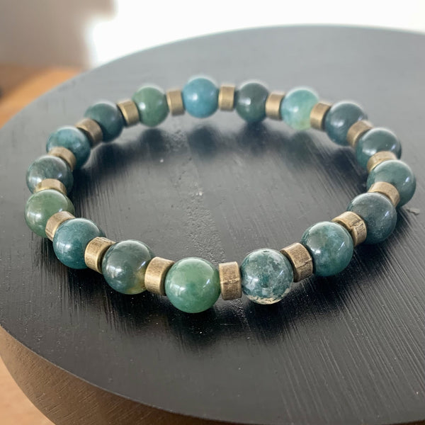 bracelet en agate mousse, agate verte, bracelet homme