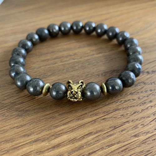 Bracelet en pyrite naturelle, bracelet en pierre et tête de tigre pour homme